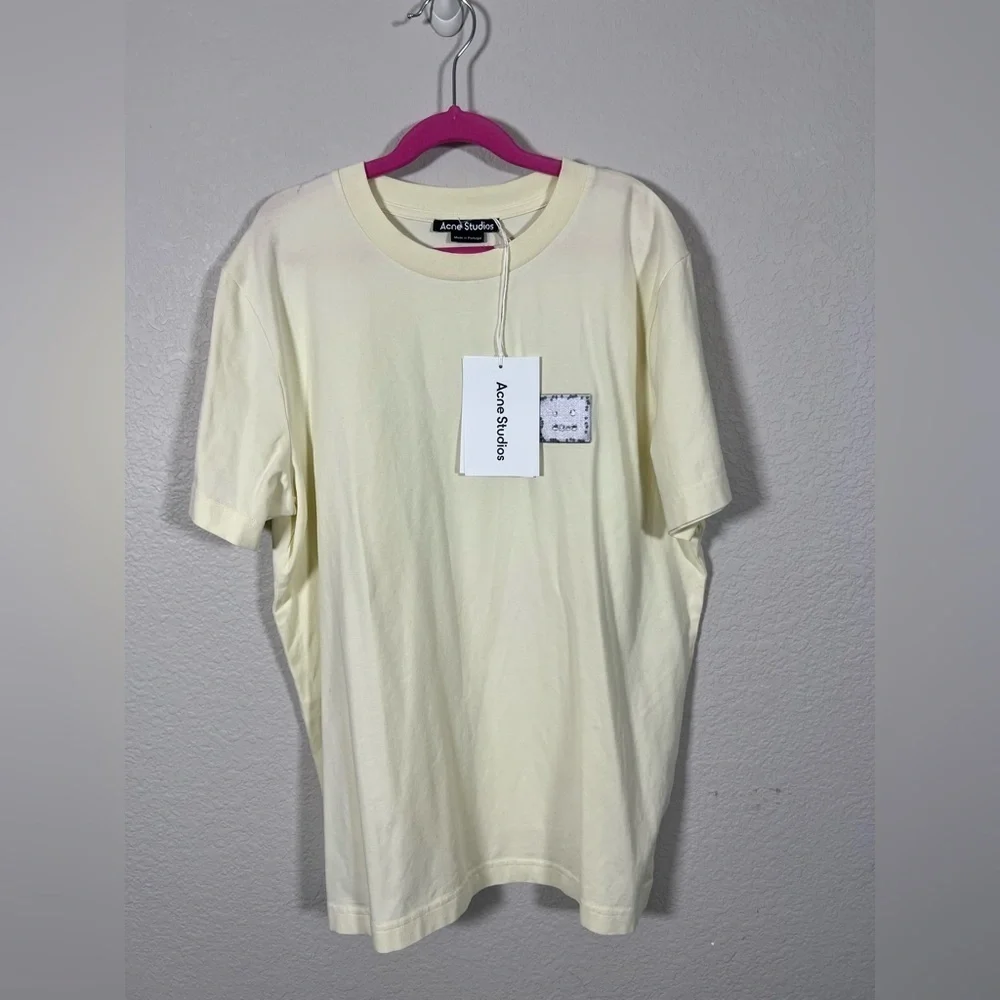 NWT Acne Ivory Light Yellow Top with Embroidered Face Patch Small